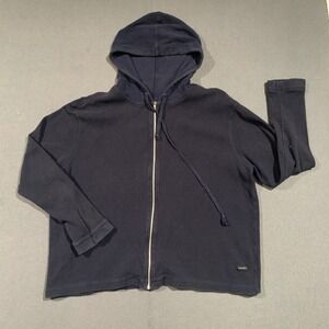 DKNY Navy Blue Thermal Cotton Full Zip Hoodie Jacket Hooded Sweatshirt Womens 2X